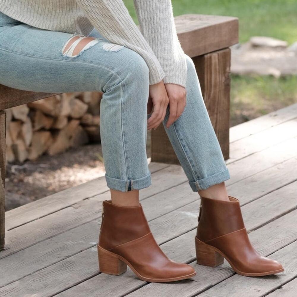 Nisolo Dari Commuter Boot Brandy Anthropologie Leather Block Heel Ankle Booties - Picture 9 of 15